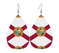 Women Leather Flag of Florida Printed Earrings Simple Teardrop Shaped Pendant Stylish Holiday Gift