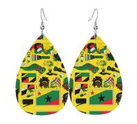 Women Leather Jamaican Elements Printed Earrings Simple Teardrop Shaped Pendant Stylish Holiday Gift