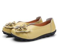 Women Leather Loafer Shoes,Flat Slip on Moccasins Flowers Casual Round Toe Wild Driving Flats Soft Walking Boat Shoes,Green 5,8 UK