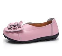Women Leather Loafer Shoes,Flat Slip on Moccasins Flowers Casual Round Toe Wild Driving Flats Soft Walking Boat Shoes,Pink,7.5 UK