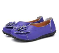 Women Leather Loafer Shoes,Flat Slip on Moccasins Flowers Casual Round Toe Wild Driving Flats Soft Walking Boat Shoes,Purple,8 UK