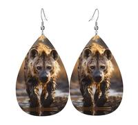 Women Leather Lone Hyena Printed Earrings Simple Teardrop Shaped Pendant Stylish Holiday Gift