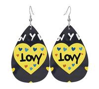 Women Leather Love you with all my heart Printed Earrings Simple Teardrop Shaped Pendant Stylish Holiday Gift