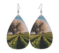 Women Leather nice summer farm Printed Earrings Simple Teardrop Shaped Pendant Stylish Holiday Gift