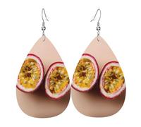 Women Leather Pure background passion fruit Printed Earrings Simple Teardrop Shaped Pendant Stylish Holiday Gift