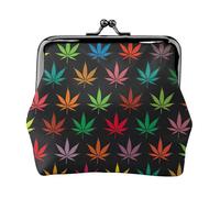Women Leather Purse Colorful Cannabis Leaves Mini Wallet Small Bag for Keys Cards Lipstick
