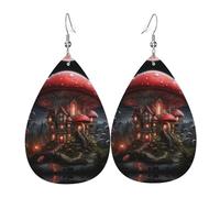 Women Leather Red mushrooms in the night sky Printed Earrings Suitable For Daily Wear Parties Dates And Other Occasions