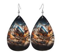 Women Leather Rugby on Fire Printed Earrings Simple Teardrop Shaped Pendant Stylish Holiday Gift
