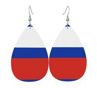 Women Leather Russian Flag Printed Earrings Simple Teardrop Shaped Pendant Stylish Holiday Gift