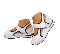 Women Leather Sandals Round Toe Embellished with Openwork Pattern Elastic Breathable Fashion Casual Summer Sandals Open Knit Espadrilles Sandal Women Leather, beige, 8.5 UK