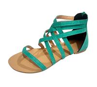 Women Leather Sandals Solid Colour Flat Thong Sandals Strappy Crossover Beach Sandal Closed Back Sandal With Zipper Wide Open Toe Shoes Comfort Fit Walking Shoes Outdoor Sandalen