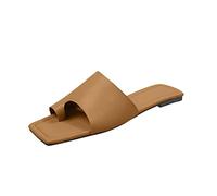 Women Leather Sandals Square Toe Flat Sandals Solid Color Thong Roman Sandal Elegant Retro Slip On Shoes Fashion Vacation Shoe Comfort Fit Walking Shoe Summer Beach Sandal Lightweight Sandaletten