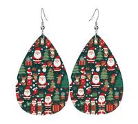 Women Leather Santa Claus and Christmas tree Printed Earrings Simple Teardrop Shaped Pendant Stylish Holiday Gift