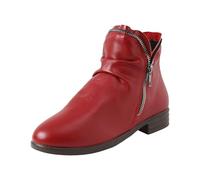 Women Leather Side Zipper Lace Up Round Toe Embroidered Chelsea Boots Non Slip Retro Heel Fashion Classic, Red 2, 6 UK