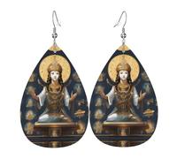 Women Leather Statue of God Printed Earrings Simple Teardrop Shaped Pendant Stylish Holiday Gift