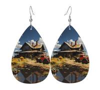 Women Leather Texas Farm Tractor Printed Earrings Suitable For Daily Wear Parties Dates And Other Occasions