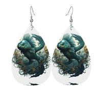 Women Leather The Green Flying Fish Printed Earrings Suitable For Daily Wear Parties Dates And Other Occasions