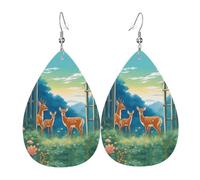 Women Leather Three Cute Deer Printed Earrings Simple Teardrop Shaped Pendant Stylish Holiday Gift