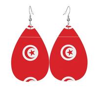 Women Leather Tunisian flag Printed Earrings Simple Teardrop Shaped Pendant Stylish Holiday Gift