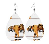Women Leather Walking tiger Printed Earrings Simple Teardrop Shaped Pendant Stylish Holiday Gift