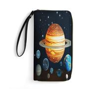 Women Leather Wallet Glow in The Dark Solar System Planet Small Wallet Multi Mini Card Holder Organizer Ladies Wristlet with Card Slots ID Window Zipper Coin Purse, style, 19.7x10.5cm
