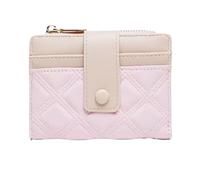 Women Leather Wallet Small Bifold Zipper Pocket Wallet Card Case Purse with Id Window Rhombus Shape Purse(Rose)
