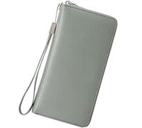 Women Leather Wallets RFID Blocking Zip Around Credit Card Holder Phone Clutch A50 Wallet Case with Screen (Green, One Size)