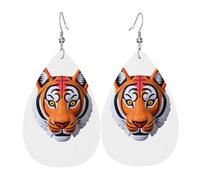 Women Leather Yellow tiger head Printed Earrings Simple Teardrop Shaped Pendant Stylish Holiday Gift