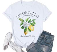 Women Lemon Shirt Limoncello per Favore Tshirt Lemon Graphic Amalfi Coast Tee Casual Holiday Trip Short Sleeve Tops, White-1, M