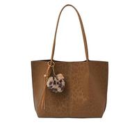 Women Leopard Faux Suede Tote Bag Shoulder Bag Large Capacity Daily Use(Brown) (Brown)