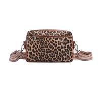 Women Leopard Leather Crossbody Bag Multiple Pockets Clutch Purse (Brown)