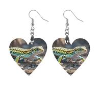 Women Leopard Little Gecko Wooden Earrings Lightweight Dangle Earrings Geometric Drop Earring Vintage Heart-Shaped Retro Daily Wear Jewelry Gift for Wedding Party Graduation