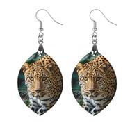 Women Leopard Print African Jungle Animals Wooden Earrings Lightweight Dangle Earrings Geometric Drop Earring Vintage Apricot Retro Daily Wear Jewelry Gift for Wedding Party Graduation