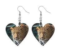 Women Leopard Print African Jungle Animals Wooden Earrings Lightweight Dangle Earrings Geometric Drop Earring Vintage Heart-Shaped Retro Daily Wear Jewelry Gift for Wedding Party Graduation