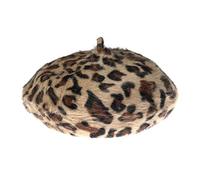Women Leopard Print Beret Hat Wool French Beret Cap Winter Warm Beanie Hat, B-Camel, One Size