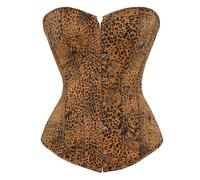 Women Leopard Print Corset UK Clearance, Ladies Lace Up Boned Bustiers Sexy Faux Leather Steampunk Gothic Waist Trainer Overbust Bustier Top Basque Shapewear Club Waist Cincher Plus Size Costume