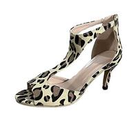Women Leopard Print High Summer Dressy Low Heel Hollowed out Comfortable Sandals