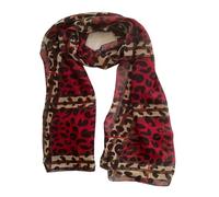 Women Leopard Print Scarf Chiffon Soft Plaid Shawls Lightweight Ladies Lomg Scarf All Seasons (Burgundy)