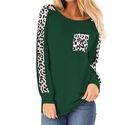 Women Leopard Print Stripe Leopard Print Tops Loose Sweaters for Women Casual T-Shirts with Pockets Long Sleeve Tunics Soft Lightweight Womens Long Sleeve T Shirts Round Neck Sweatshirts