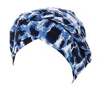 Women Leopard Striped Print Turban Cap Muslim Pre Tied Bonnet Braid Head Scarves Chemo Hat Sleep Cap Stretchy Blue One Size