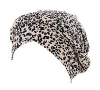 Women Leopard Striped Print Turban Cap Muslim Pre Tied Bonnet Braid Head Scarves Chemo Hat Sleep Cap Stretchy Grey One Size