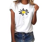 Women Let-It-Be T Shirt DaisyGraphic Tee Flower Graphic Print T-Shirt Crew Neck Summer Blouse Short Sleeve Tees Floral Tops UK (White, S)
