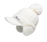 Women Letter Knitting Wool Cap Winter Warm Hat Ear Baseball Cap Plush Thickened Wool Cap Old Men Hats (White, One Size)