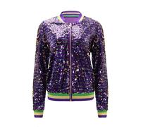 Women Light Jacket Casual Rainbow Sequins Party Jackets Women UK Lined Baseball Jacket Sparkly Jacket Disco Jacket Sequin Festival Jacket Glittery Jackets Ladies Sequin Jacket (Purple, XL)