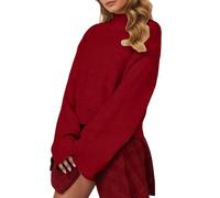 Women Lightweight Jumpers Womens Turtleneck Sweaters Knit Button Side Splits Tunic Split Pullover Jumper Vintage Soft Casual Loose Fit Y2K Autumn and Winter Streetwear Brick Red