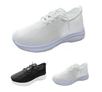 Women Lightweight Walking Shoes, Ladies Lace Up Sneakers Mesh Breathable Running Trainers Low Top Athletic Walk Gym Sneakers Soft Bottom Comfortable Hollowing Sport Shoes Size 5 White