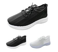 Women Lightweight Walking Shoes, Ladies Lace Up Sneakers Mesh Breathable Running Trainers Low Top Athletic Walk Gym Sneakers Soft Bottom Comfortable Hollowing Sport Shoes Size 6 Black