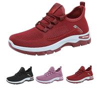 Women Lightweight Walking Shoes Ladies Lace Up Sneakers Mesh Breathable Running Trainers Low Top Orthopedic Shoes for Athletic Walk Gym Sport Run Shoes Size UK 4-UK 6.5 Red