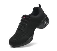 Women Line Dancing Shoes Air Cushion Arch Support Non Slip Dance Trainers Breathable Mesh Lace-Up Jazz Shoes Comfy Casual Wide Fit Sneakers for Sports Fitness Training Walking,Black,2.5