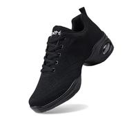 Women Line Dancing Shoes Air Cushion Arch Support Non Slip Dance Trainers Breathable Mesh Lace-Up Jazz Shoes Comfy Casual Wide Fit Sneakers for Sports Fitness Training Walking,Black,3